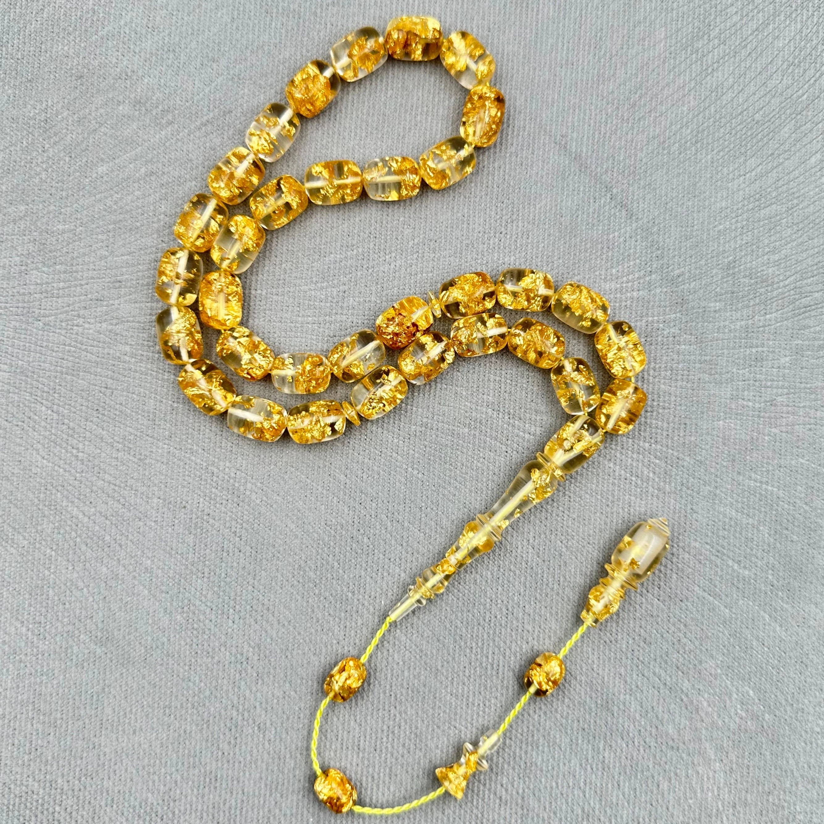 Muhammed ERDEN Usta İşçilikli Özel Döküm Altın Parçacıklı Uçak Camı Tespih